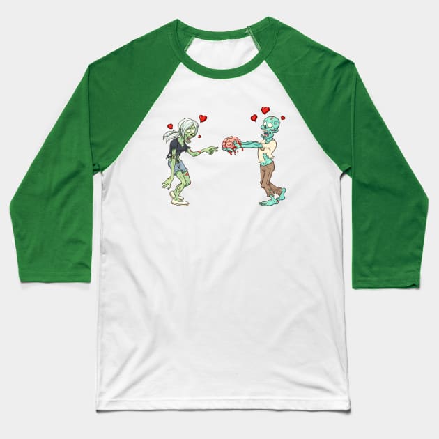 Zombie Couple Love Baseball T-Shirt by Mako Design 
